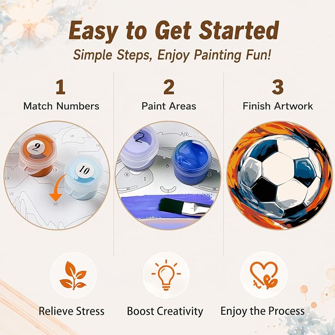 AUKELHJ 4 Pack Framed Paint by Numbers Kit for Adults, Sport, 8x8 inch