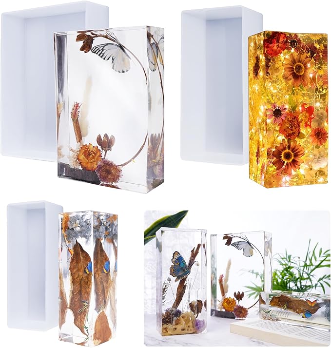 LET'S RESIN Rectangle Silicone Resin Molds, 3 pcs Large Resin Molds Wooden Support, Deep Epoxy Resin Molds for Flowers Preservation, Insect Specimen, Christmas Home Décor, DIY Resin Art Crafts Gift
