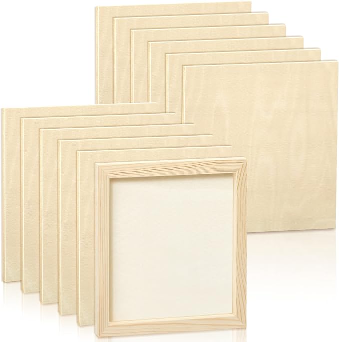 Kathfly 12 Pcs 8 x 8 Inch Wood Panels for Painting,Unfinished Boards