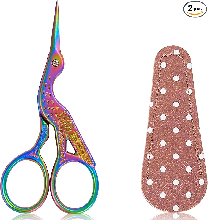 BIHRTC 3.6inch Mini Scissor Bird Crane Embroidery Scissors Stainless Steel | Sharp Pointed Tip Scissors with Case for Tread Household Craft Needlework Art DIY Work Little Scissor