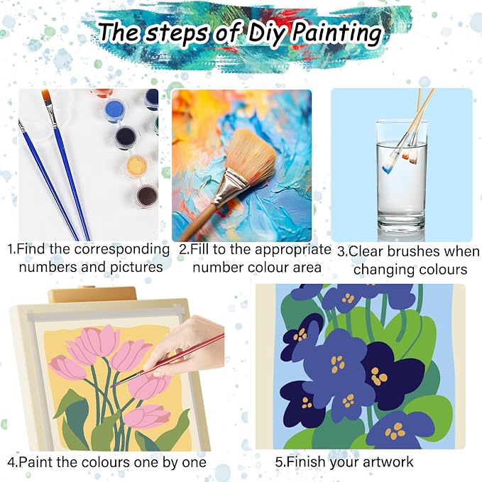 TONGZONGFU 4 Pack Framed Easy Paint by Numbers Kit for Adults Beginner,Easy Paint by Numbers Kit for Flower Small Paint by Number Kit for Kids Frame on Canvas for Home Decor 8x12 Inch