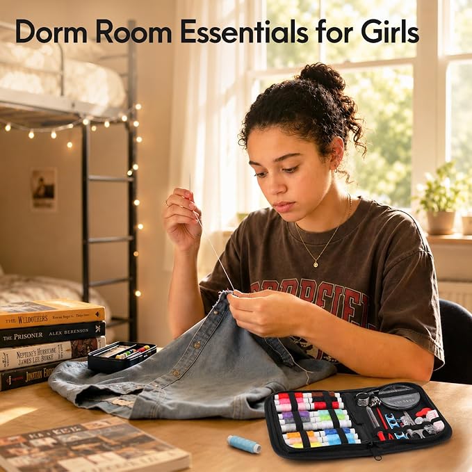 Coquimbo Sewing Kit for Adults, Christmas Stocking Stuffers for Teen Girls | Gifts for Mom, Dorm Room Essentials, Sewing Supplies, Needle and Thread Kit, Portable for Travel, Emergency, Beginner (Black)