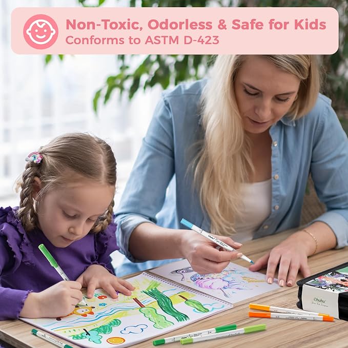 Ohuhu Adult Coloring Book Markers Paper-friendly Water-Based 120 Color-Pupe