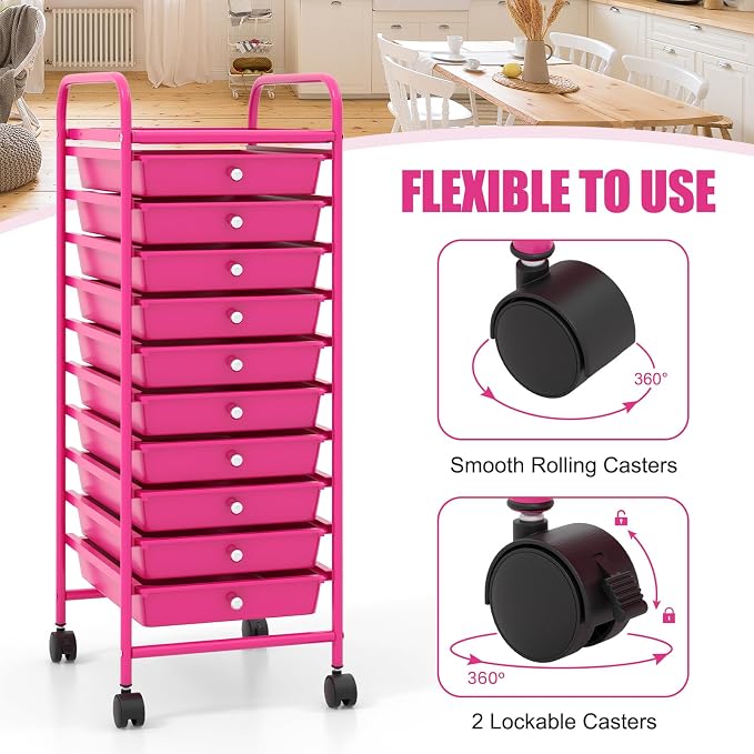 COSTWAY 10-Drawer Rolling Storage Cart, Utility Mobile Trolley