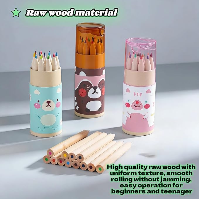 Mini Colored Pencils Set of 36 (3 Tubes x 12 Colors) - Portable Art Kit with Built-in Sharpener for Adults, Teens & Artists | Compact Design for School, Travel, Sketching & Drawing