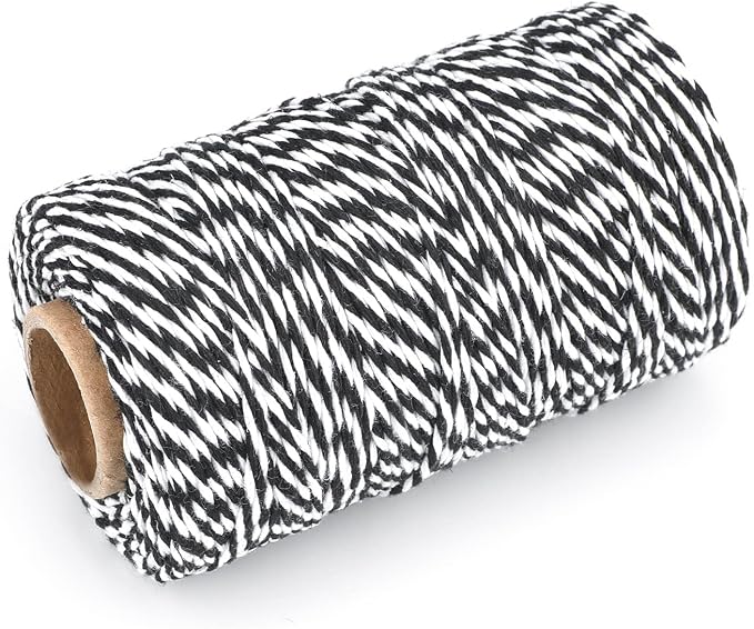 G2PLUS 656 Feet White and Black String,2MM Cotton Twine for Crafts & Wrap | Soft and Sturdy, Long Twine for Halloween, Christmas Gift Wrapping, DIY Arts and Crafts, Macrame, Home Decor
