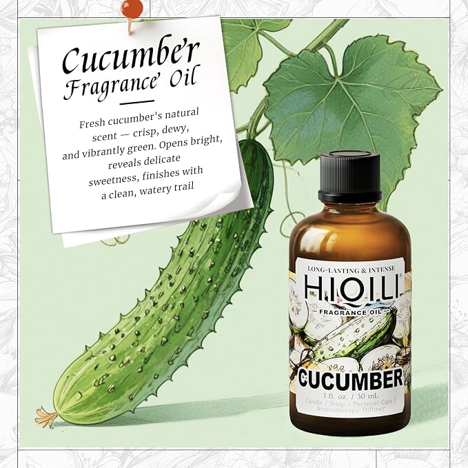 HIQILI Cucumber Fragrance Oil for Diffuser, Soap & Candle Making - 1 Fl Oz