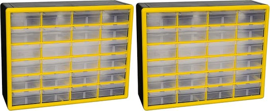 Akro-Mils 24-Drawer Plastic Drawer Storage Cabinet for Garage Organization, Bead Organizer, Building Bricks Storage, Teacher Toolbox, Makeup Organizer, 20-Inch W x 6-Inch D x 16-Inch H, 10124 Yellow
