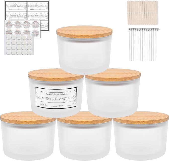 CONNOO 6 Pack 16oz Frosted Wide Mouth Glass Candle Jars