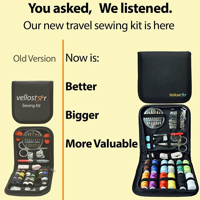 Vellostar Small Sewing Kit for Adults, Portable Needle & Thread Repair Set | Compact mini hand sewing kit with 12 thread colors, needles, scissors and buttons for quick clothing repairs at home or away