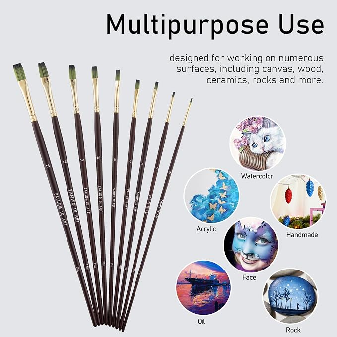 Falling in Art 9 PCS Long Handle Flat Brushes Set