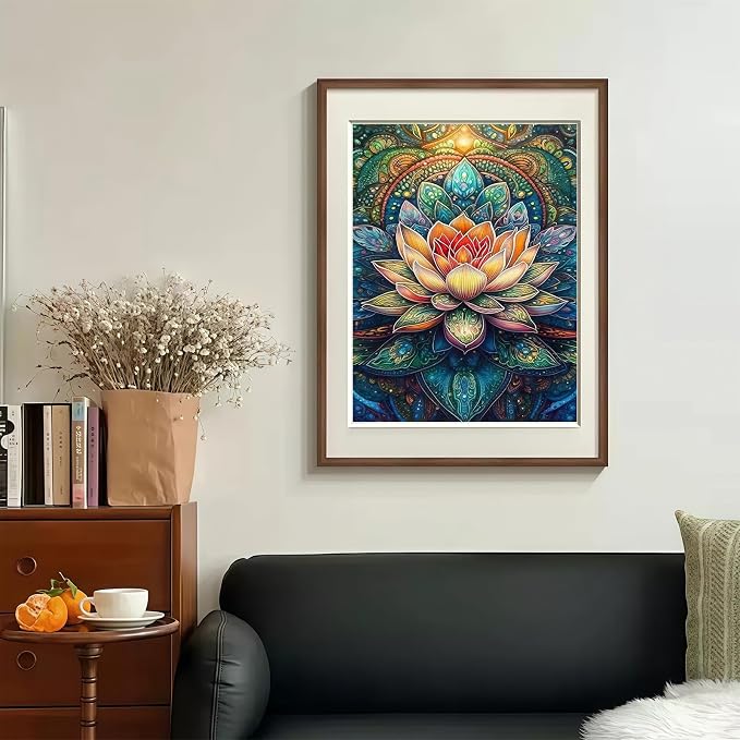 CHWGLFGG 5D Mandala Lotus Diamond Art Kits for Adults Beginners 12x16inch | Floral Diamond Painting Kit, DIY Full Round Drill Paint by Diamonds Dot Gem Art for Adult, Home Wall Decor