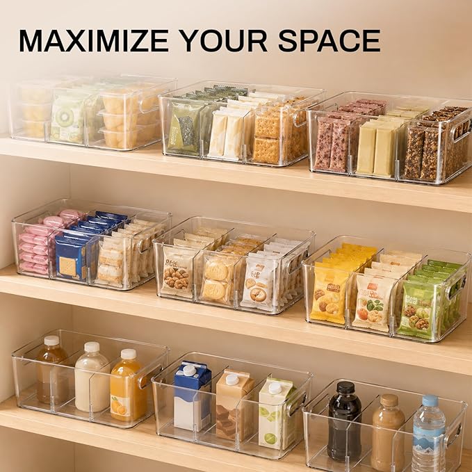Mpotmiy 4-Pack Pantry Organizers and Storage, Clear Fridge Organizer Bins