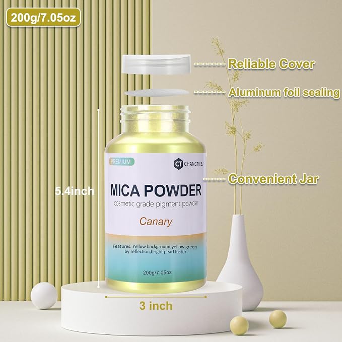 Mica Powder,7.05OZ（200g）,Canary Mica Powder Pigment for Epoxy Resin，Lip Gloss，Car Paint，Dye，Soap Making，Nail Polish,Epoxy Resin,Candle Making,Bath Bombs