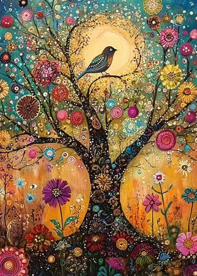YUXUANKANG Diamond Painting Kit, Bird on Floral Tree, 12x16 Inch, Resin, DIY Craft Activity, Adult