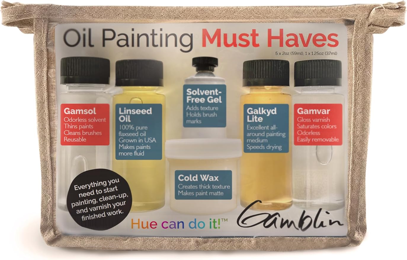 Gamblin Oil Painting Must Haves Mediums Set, Kit Includes 6 Gamblin Trial-Sized Mediums and Varnish