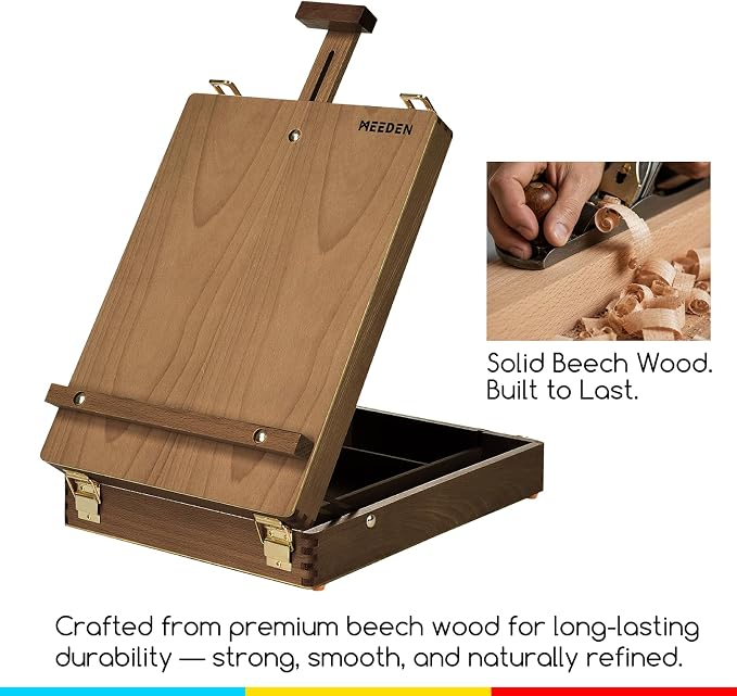 MEEDEN Table Top Easel for Painting: Portable Tabletop Easel with Storage | Wood Easel for Adults - Sketch Box Easel for Students Artist Beginner - Art Desk Easel for Plein Air Walnut 15"x10.5"