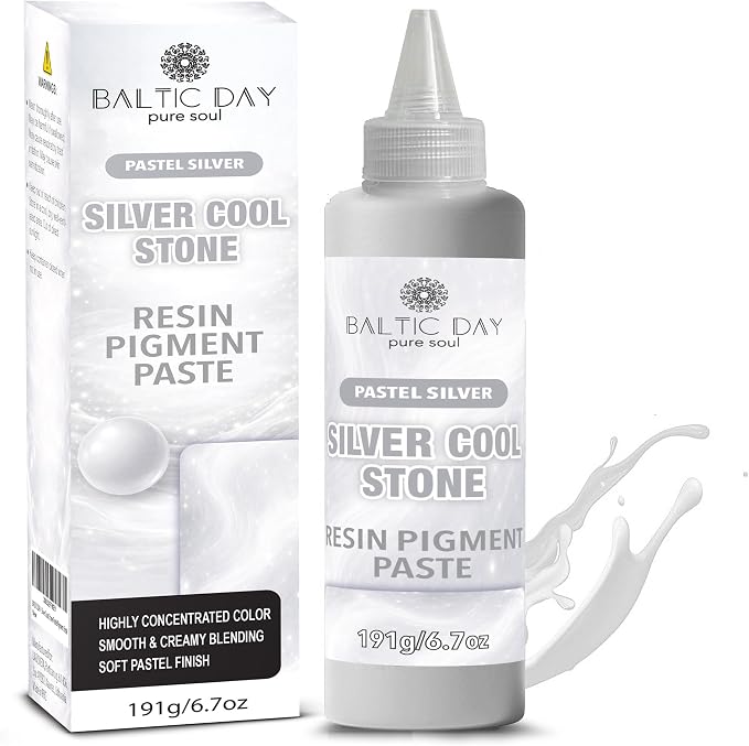 BALTIC DAY Silver Cool Pastel Pigment Paste for Epoxy Resin, 191g (6.7oz) | Highly concentrated Silver Cool pastel pigment paste for smooth opaque epoxy resin creations