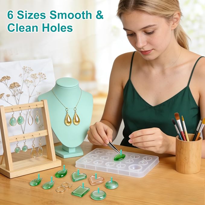 30PCS Hole Maker Resin Tool for Resin Mold, Drill-Free Silicone Resin Inserts, Resin Accessories for Epoxy Resin, 6 Sizes for Resin Jewelry Making & Keychain Crafts