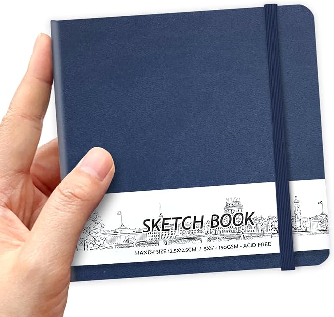 5" x 5" Hardcover Sketch Book,58 Sheets Small Mixed Media Pocket Sketch Pad
