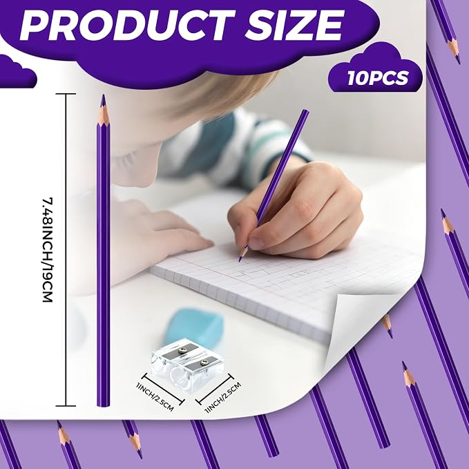 10 PCS Purple Colored Pencils, Pre-sharpened Professional Wooden Art Pencils Set for Artists Painting | Premium Drawing Sketching Supplies
