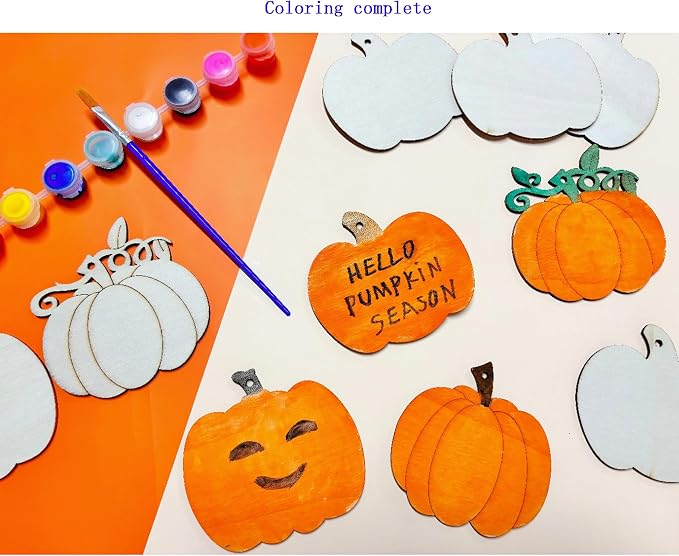 48PCS Unfinished Wood Pumpkin Cutouts with Sling Hole