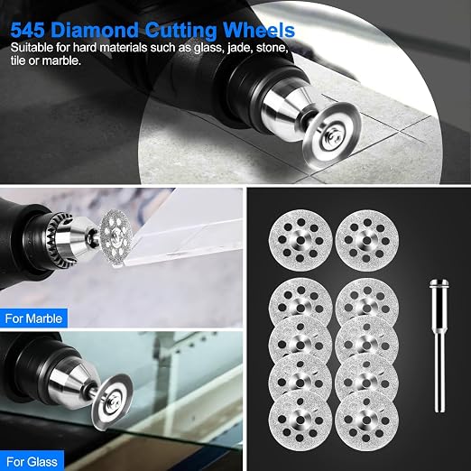 44Pcs Auxiren Cutting Wheel Kit for Dremel Rotary Tools, Mini HSS Circular Saw Blades Cutter, Resin Cutting Discs, 545 Diamond Cut Off Wheels for Cutting Wood, Metal, Plastic, PVC, Glass, Tile, Stone