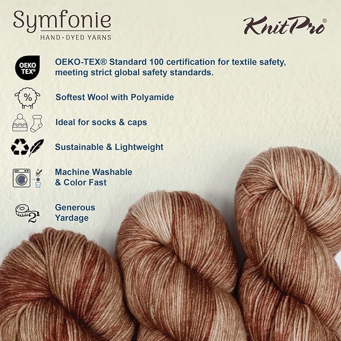 KnitPro Symfonie Fingering Weight Merino Wool Yarn 100g, Mocha