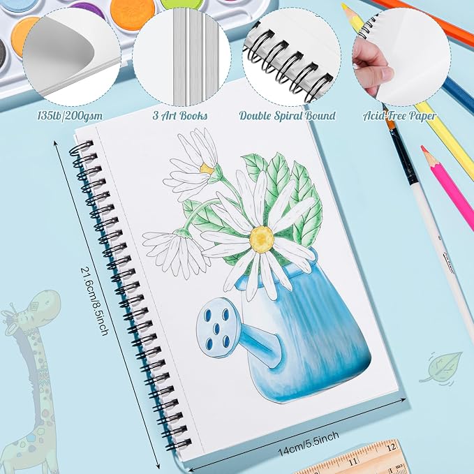 3 Pack Marker Paper Pad 5.5 × 8.5 in, Double-Sided, Spiral Bound