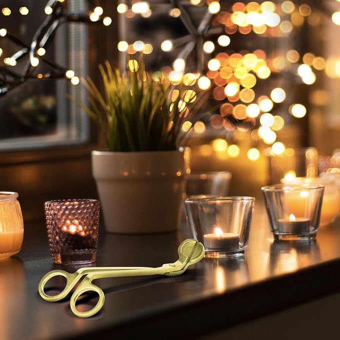 CHEFBEE Gold Stainless Steel Candle Wick Trimmer | Polished Wick Clipper, Clean Even Burn, Prevents Soot Buildup, Reaches Deep Jar Candles, Sturdy Precice Cutting
