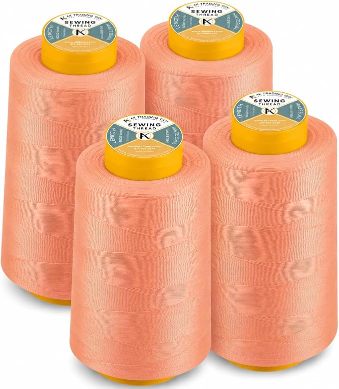 AK TRADING CO. 4-Pack Dark Peach All Purpose Sewing Thread Cones (6000 Yards Each) of High Tensile Polyester Thread Spools for Sewing, Quilting, Serger Machines, Overlock, Merrow & Hand Embroidery