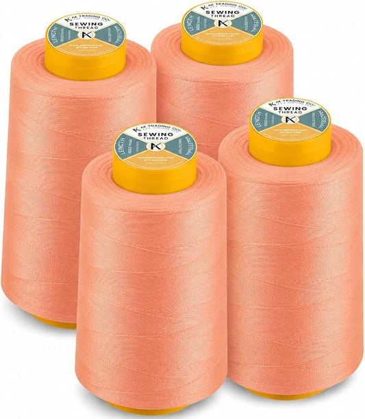 AK TRADING CO. 4-Pack Dark Peach All Purpose Sewing Thread Cones (6000 Yards Each) of High Tensile Polyester Thread Spools for Sewing, Quilting, Serger Machines, Overlock, Merrow & Hand Embroidery