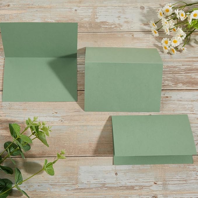 50 Pack Blank Folded Cardstock Cards, Sage-Green, 3x5