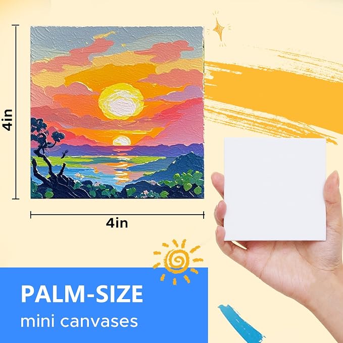Mini Canvas for Painting 4x4 inch, 56 Pack Bulk Small Painting Canvases | Blank Canvas Panels, Gesso Primed Acid-Free 100% Cotton for Oil, Watercolor, Acrylic, Art Supplies for All Skill Level