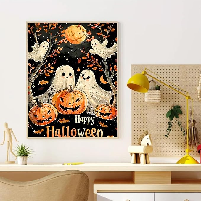 YarnWhimsy Halloween Ghosts Paint by Numbers Kit for Adults 16x20 inch