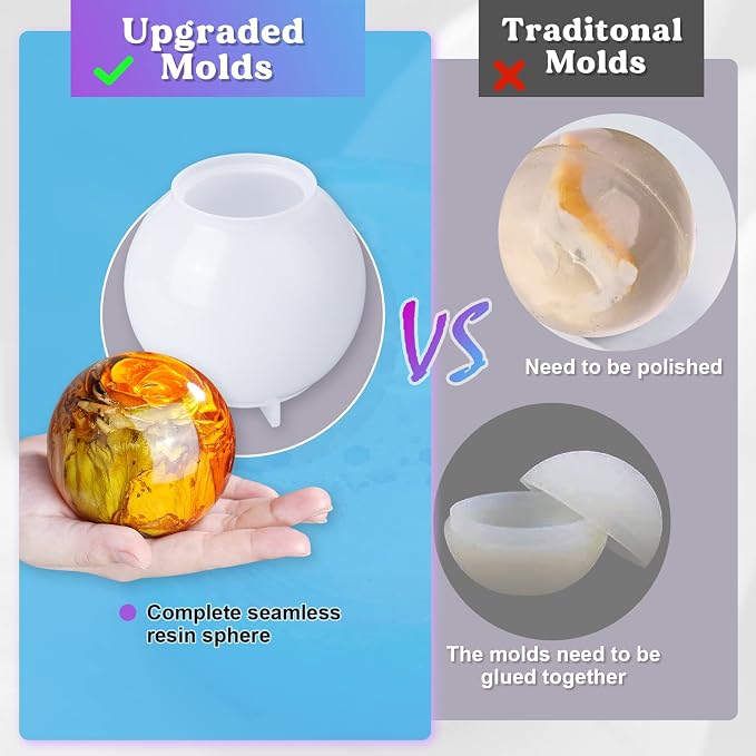 LET'S RESIN 9 Pcs Sphere Silicone Molds for Resin, Upgraded Seamless 3D Sphere Resin Molds Silicone,Large Round Ball Epoxy Resin Molds for Flowers Preservation,Resin Casting, Soap, Candle | for Epoxy & UV Resin, Large Round Molds for Flower Preservatio...