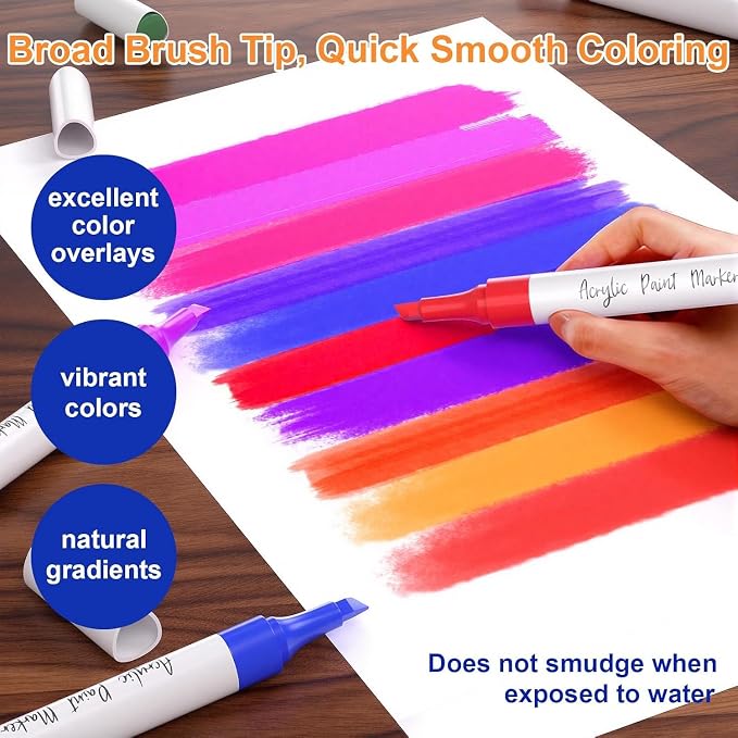 WELLOKB 120 Colors Dual Tip Chisel & Brush Acrylic Paint Markers, Fabric Markers, Permanent Acrylic Paint Pens for Wood, Glass, Rocks, Paper, Coloring book, Ceramic, DIY Crafts for Adults