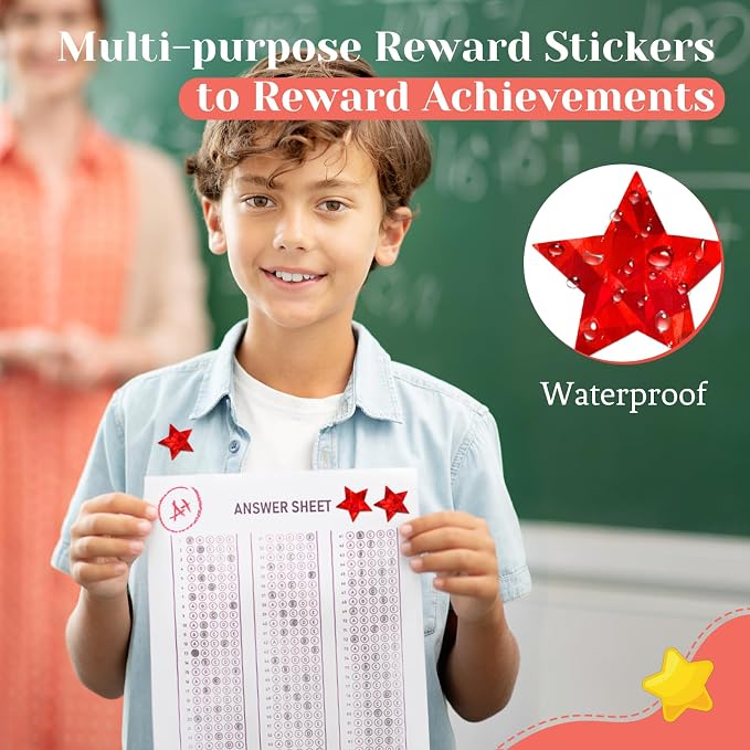 Imeepa 500PCS Holographic Red Star Stickers, 1" Reward Labels for Kids