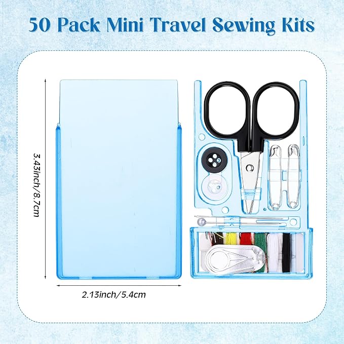 Knitgrip 50 Boxes Mini Travel Sewing Kit Quick Fix Sewing Kits Bulk, Blue