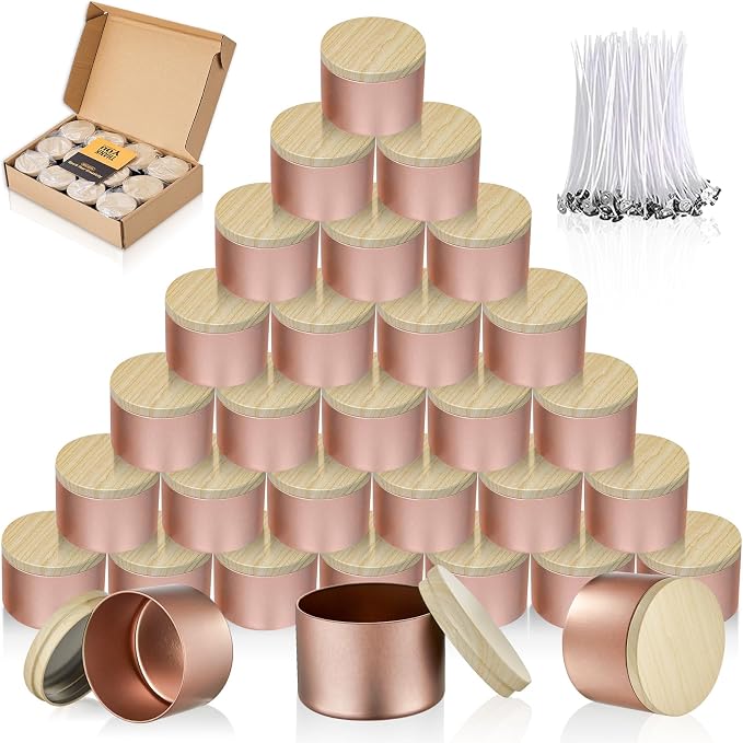 MGLIFEUL 8oz Candle Tins Jars Cans with Lids and Wax Wick for Making Candle | Glod Empty Candle Containers for Small Business & Beginners Commercial candle-making DIY Candle Supplies (Glod,8oz,24pcs)
