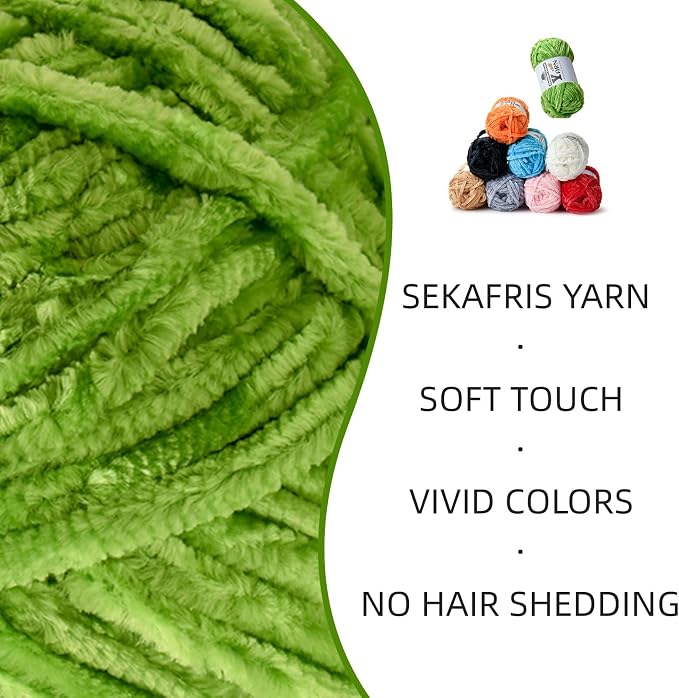 Chenille Crochet Emerald Green Yarn 4 Pack
