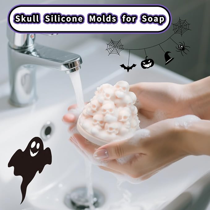Hallowee Skull Candle Mold, Stacked 3D Skeletons Head Silicone Mold | Durable Non-Stick Halloween Craft Molds for Epoxy Resin Casting, Concrete & Soap, DIY Home Decor Party Creative Gift Making