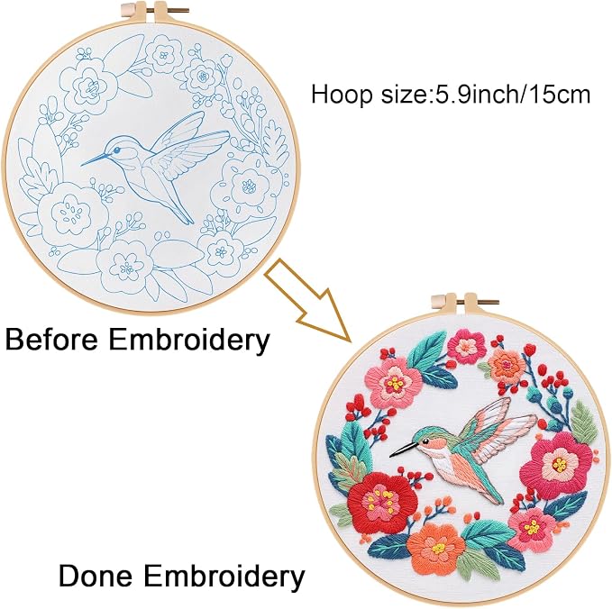 Louise Maelys Hummingbird Flower Embroidery Kit for Beginners Gift | Add Nature Inspired Decor with Cross Stitch Kits. Complete Needlepoint Kit for Adults to Enjoy Creative Crafts and Gifts