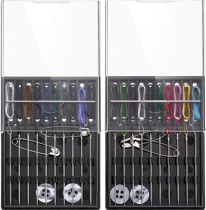 HESTYA 2 Boxes (20 Pcs) Home and Travel Sewing Kit Pre Threaded Needles for Hand Sewing Needles and Thread Box Quick Prethreaded Kits