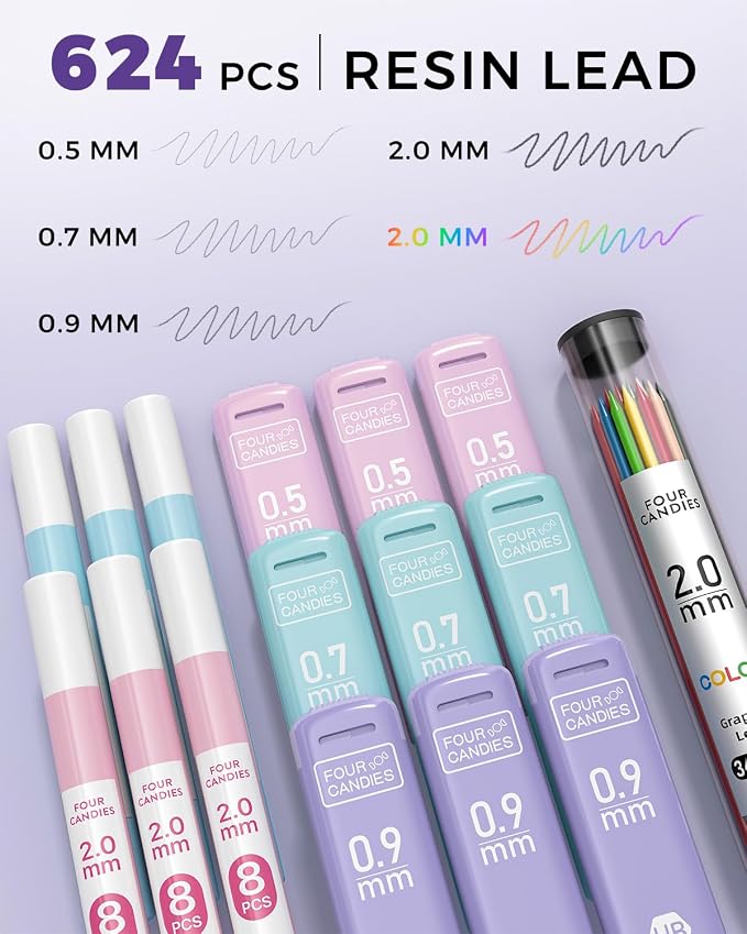 Four Candies 36PCS Mechanical Pencil Set with 624 Lead Refills (Blue)