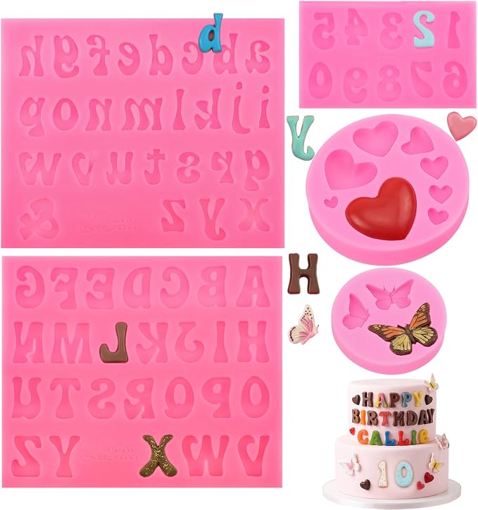 Pimoys 5 Pcs Silicone Letter & Number Molds for Candy Cake Wax
