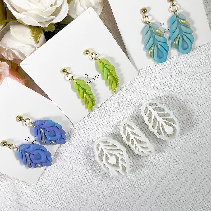 Xaekicr Polymer Clay Cutters Feather Leaf Set – 3PCS Boho Clay Earring Cutters for Polymer Clay Jewelry, Hollow Leaf Clay Cutters Shapes and Tools for DIY Earrings and Crafts