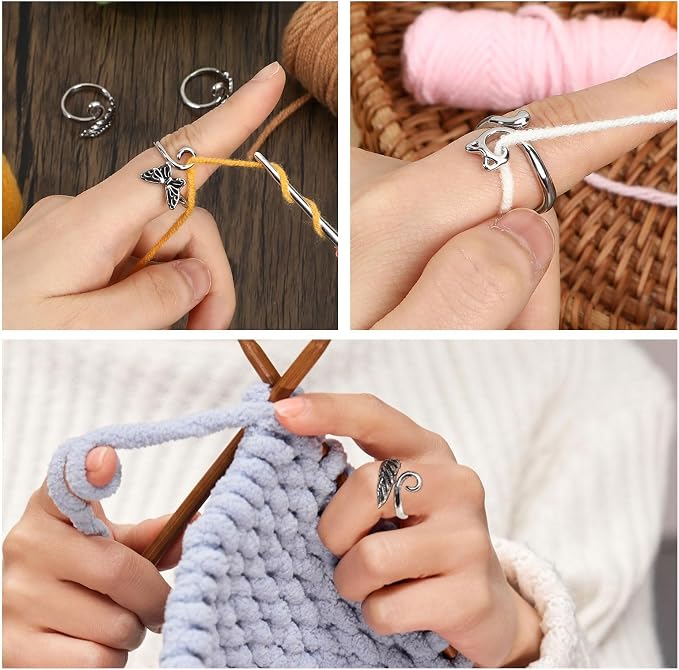DTOFOOT 6Pcs Knitting Crochet Tension Ring for Fingers with Box | Metal Open Crochet Ring, Adjusts for Finger Tension, Speeds Up Braided Knitting Work, Ideal Gifts for Mom Grandma Crocheters