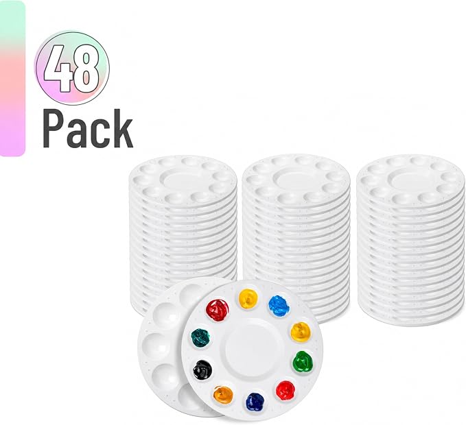 Mr. Pen- Bulk Round Paint Tray Palettes, 48 Pack | Bulk Plastic White Palettes for Students, Kids, DIY, Craft, Art Class, Painting, Paint Holder