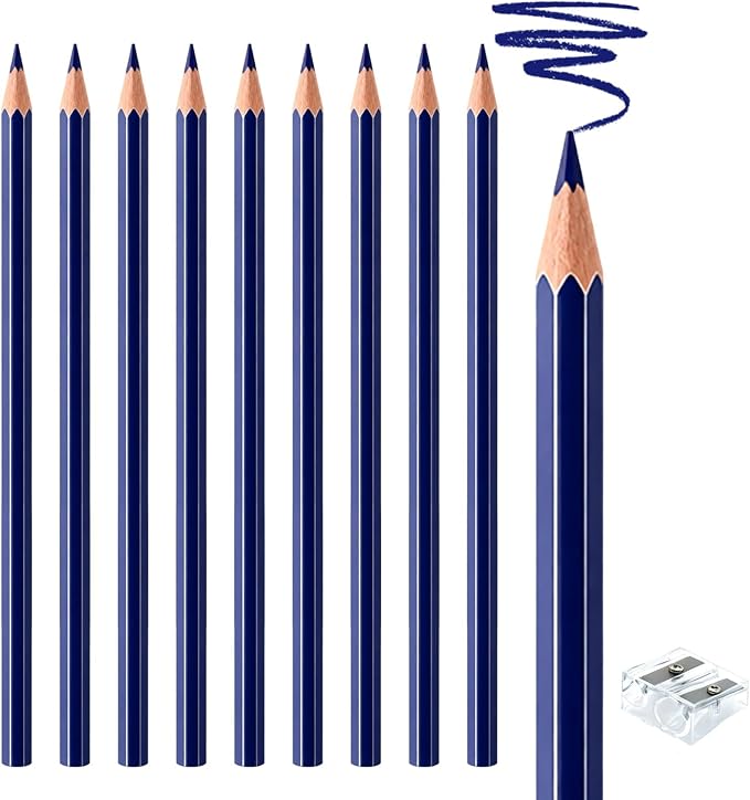 10 PCS Dark Blue Colored Pencils, Pre-sharpened Professional Wooden Art Pencils Set for Artists Painting | Premium Drawing Sketching Supplies
